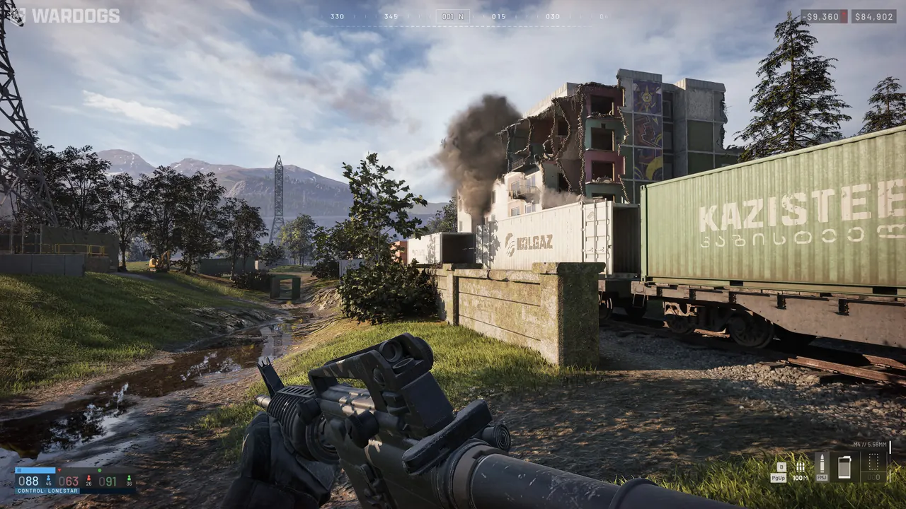 WARDOGS PC gameplay with building destruction, smoke and a large outdoor battlefield